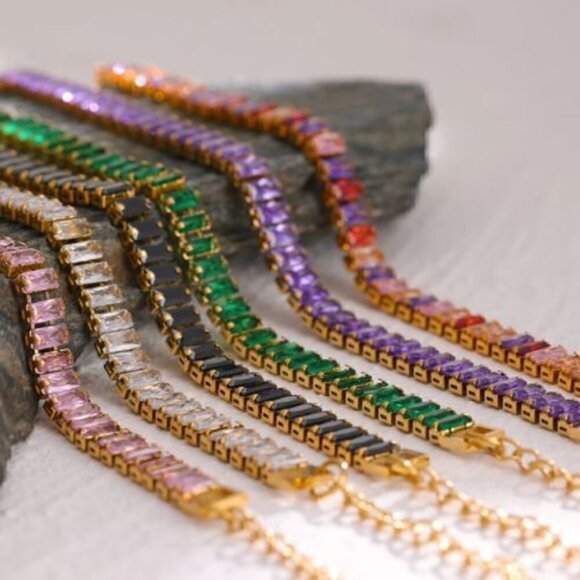 Gold Plated Stainless Steel with Baguette Cubic Zirconia - Picture 7 of 13